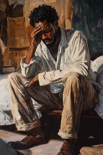 Upset Man with Letter in Bed at Morning