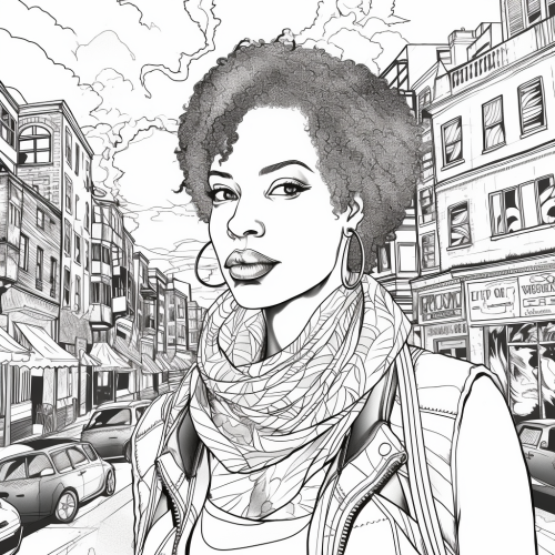 Urban Black Woman Coloring Page Diversity Energy City