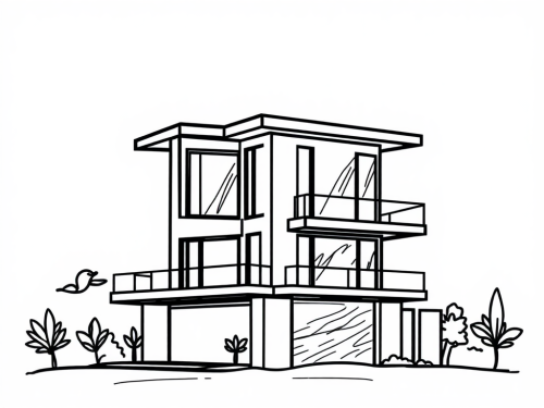 Urban Villa Sketch: Modern City House Emblem