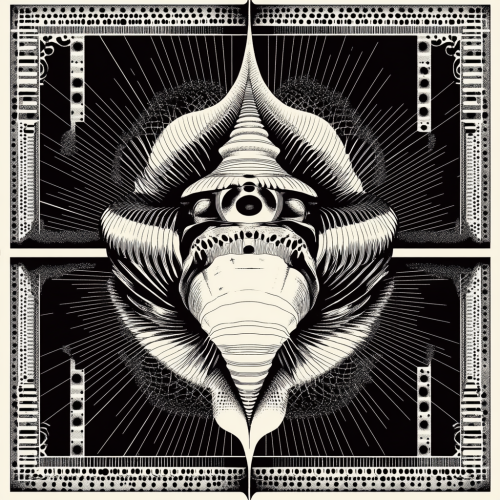 Vector Seashell Silhouette Poster Design with Halftone Patterns