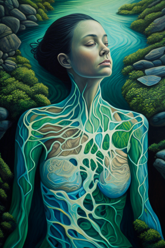Vein Rivers: Woman in Surreal Oil Painting