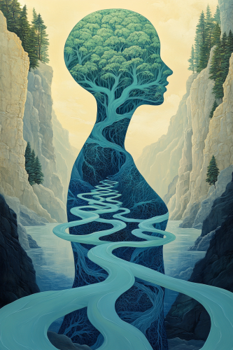 Vein rivers transform woman in calming pose