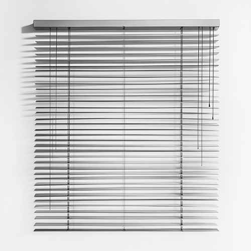 Vertical blinds open against white background