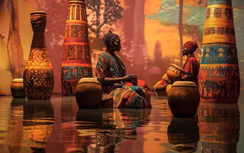 Vibrant African landscape with monumental inflatable structures