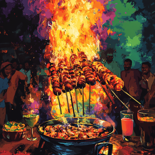 Vibrant Birthday Party with Kebabs and Flames