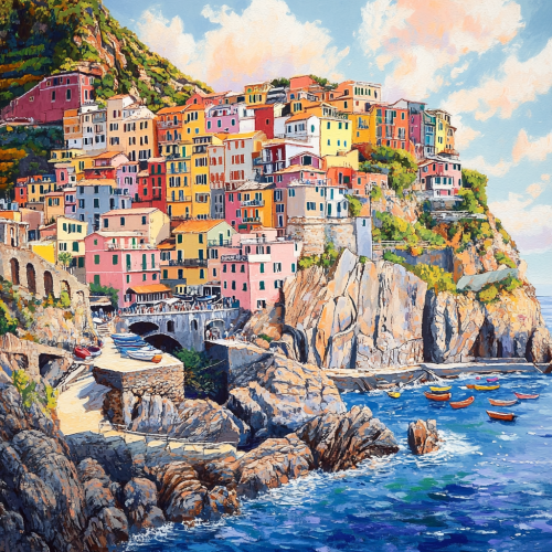 Vibrant Cinque Terre Village Overlooking Sparkling Mediterranean