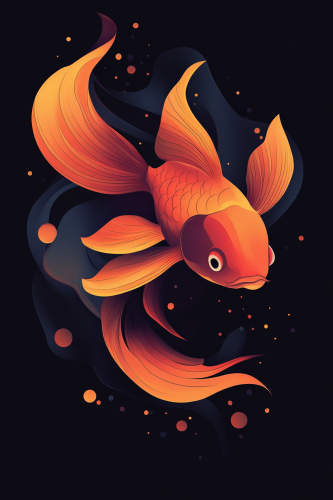 Vibrant goldfish in James Jean style on dark background
