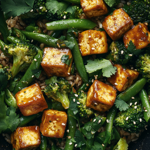 Vibrant stir-fry with tofu and brown rice