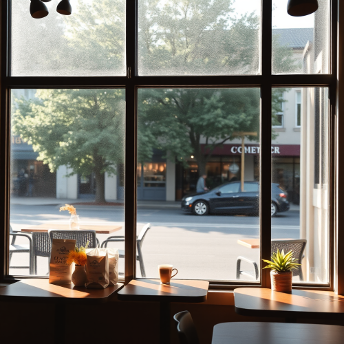 View of outside from cafe window in dusk