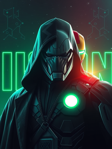 Villain and hero in glowing universe with neon.