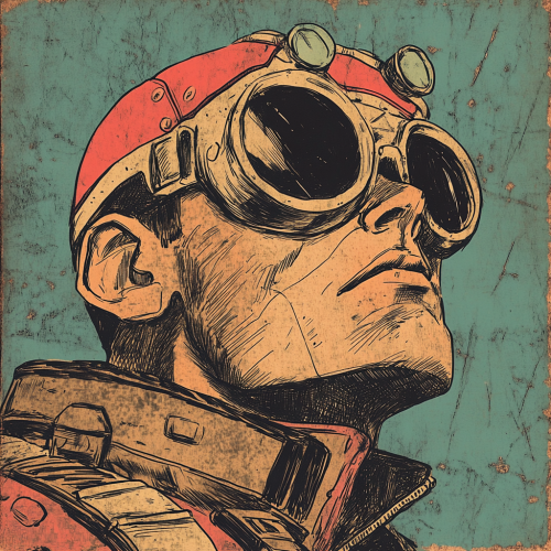 Vintage Colored Comic Book Hero Mecha Pilot Illustration