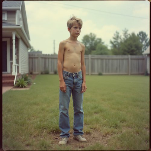 Vintage Photo of Teenager Doing Yard Work