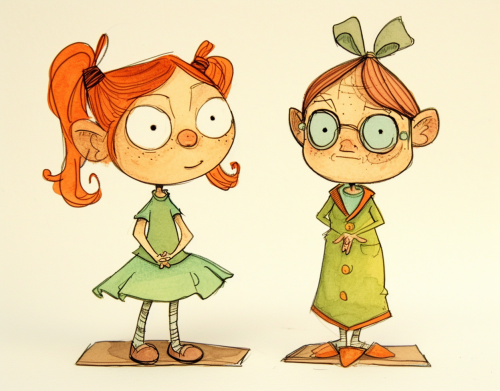 Vintage mother and daughter in cartoonish style portrait. Vintage mother and daughter in cartoonish style portrait.