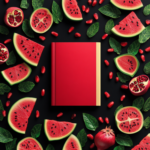 Vivid watermelon and pomegranate slices arranged on background. Vivid watermelon and pomegranate slices arranged on background.