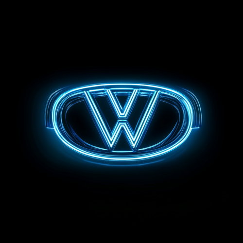 Volkswagen logo illuminated by blue pulsating energy.