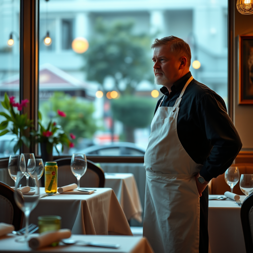 Waiter Checking Age Outside Italian Restaurant