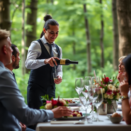 Waitstaff Serving Drinks at Forest Corporate Dinner