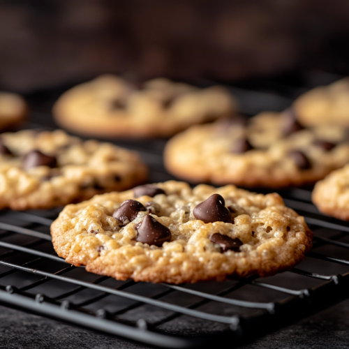 Warm homemade cookies with chocolate chips cooling