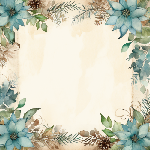 Watercolor Christmas flowers and greenery on old paper.