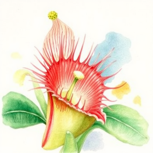 Watercolor Venus Flytrap Botanical Science Illustration