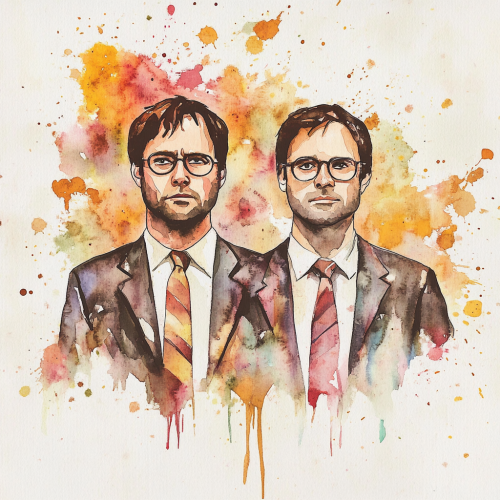 Watercolor painting of Dwight and Michael from The Office