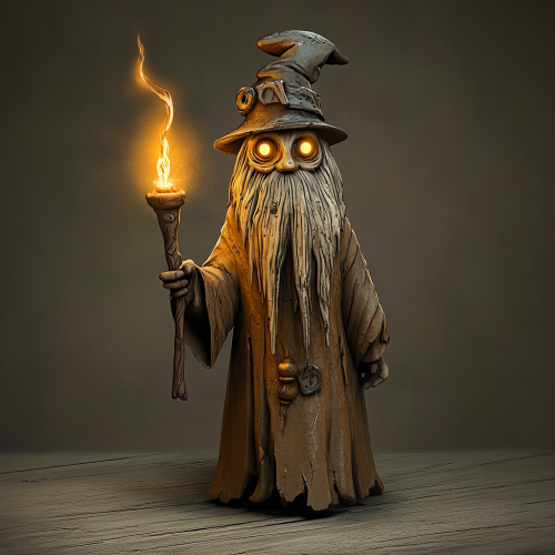 Wax candle wizard with lit wick hair, anthropomorphic. Wax candle wizard with lit wick hair, anthropomorphic.
