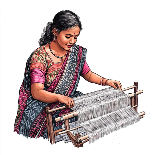 Illustration of Local Shillong Girl Making Silk