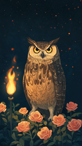 Whimsical Eurasian eagle-owl in charming children's book.