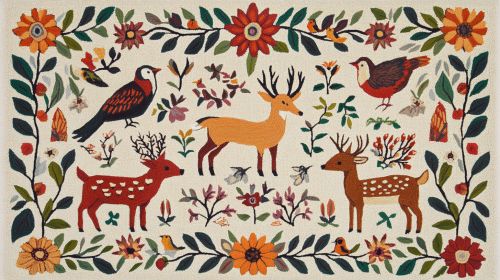 Whimsical animal-themed carpet with bright, playful designs