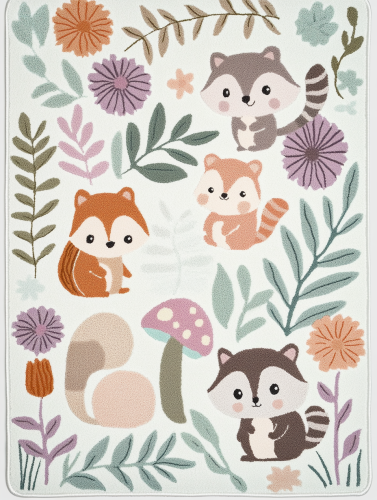 Whimsical forest carpet with cute woodland animals