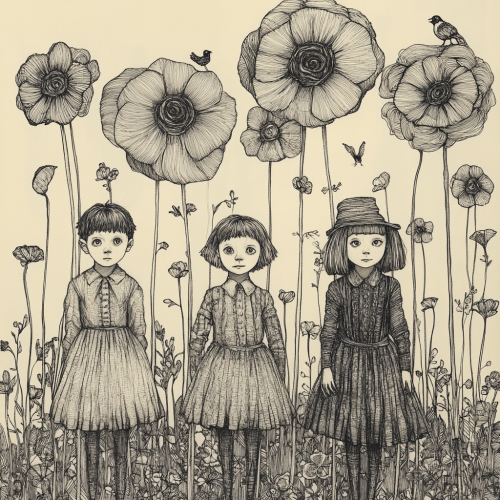 Whimsical group portrait of children in fanciful costumes