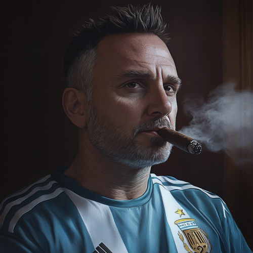 White, stocky man in his 40s with cigar.