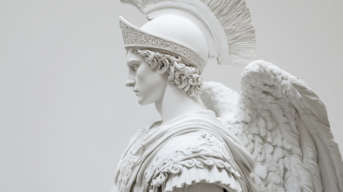 White ceramic Greek statue man in a museum