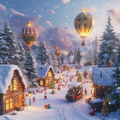 Winter Wonderland Village 3D Scene with Santa's Sleigh