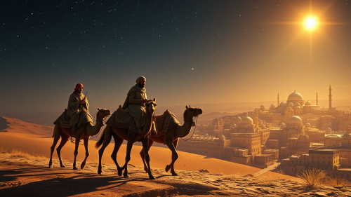 Wise Men Journeying to Bethlehem Under Bright Star