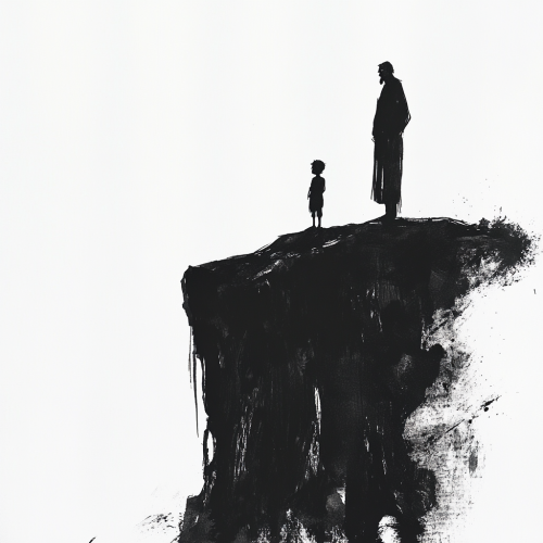 Wise Sage and Child at Cliff's Edge