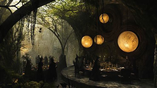 Witches party in moss and stone apartment