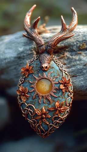 Woman's elegant pendant on Mabon theme, aesthetic masterpiece.