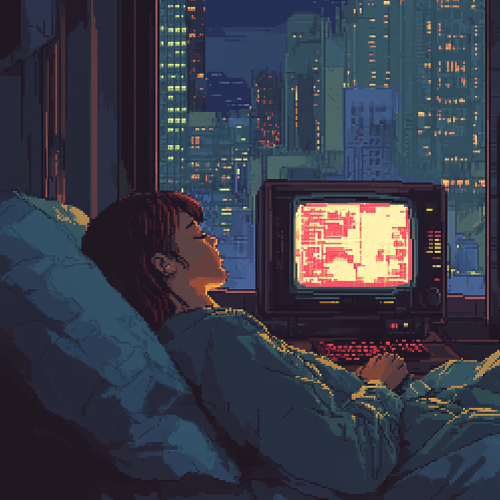 Woman Rests in Neon-Lit, Film Noir Bedroom