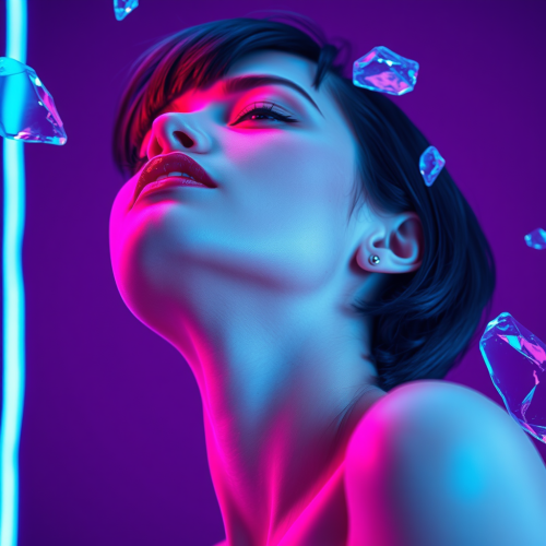 Woman in Ecstasy with Crystal Effects and Neon Lights