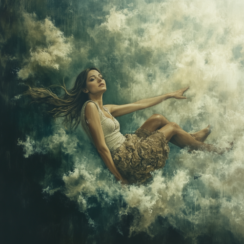 Woman in white painting with dramatic brushstrokes