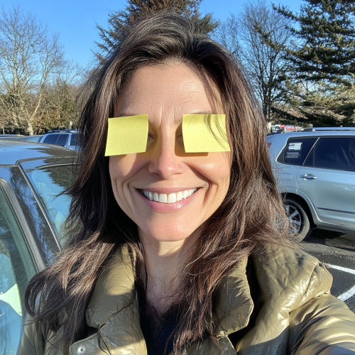 Woman with Post-It Notes Selfie in Manchester Parking Lot Woman with Post-It Notes Selfie in Manchester Parking Lot