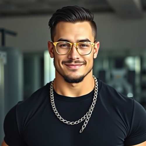 Young, Muscular Man in Gym with Glasses