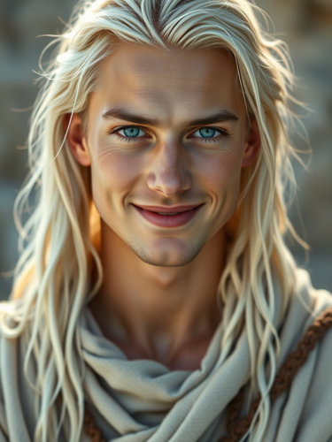 Young, Radiant Man with Tribal Style in Whites