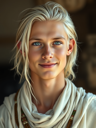 Young, Serene Man with Platinum Hair and Blue Eyes