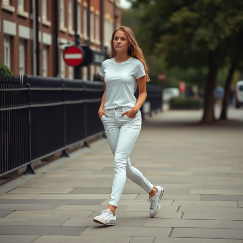 Young British Woman with Camera in White Outfit