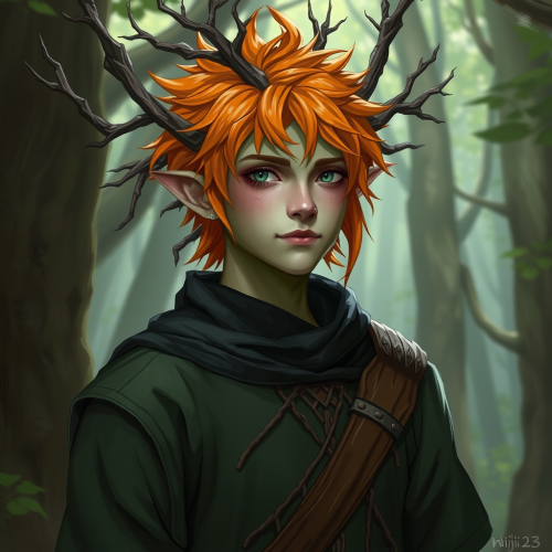 Young Eladrin with Orange Hair in Forest Setting