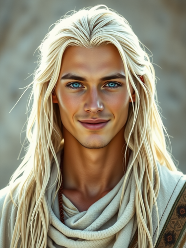 Young Man With Tribal Aura in White Attire