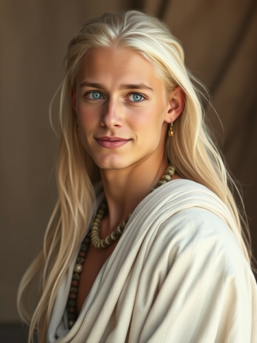 Young Man in Ethereal White with Tribal Style