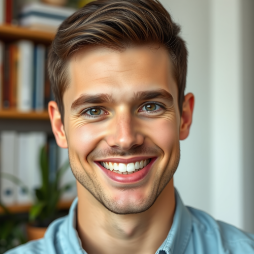 Young Man with Aligners in Cozy Room
